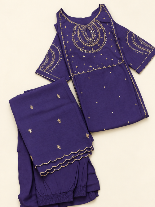 A-Line Mul Chanderi Kurta Set