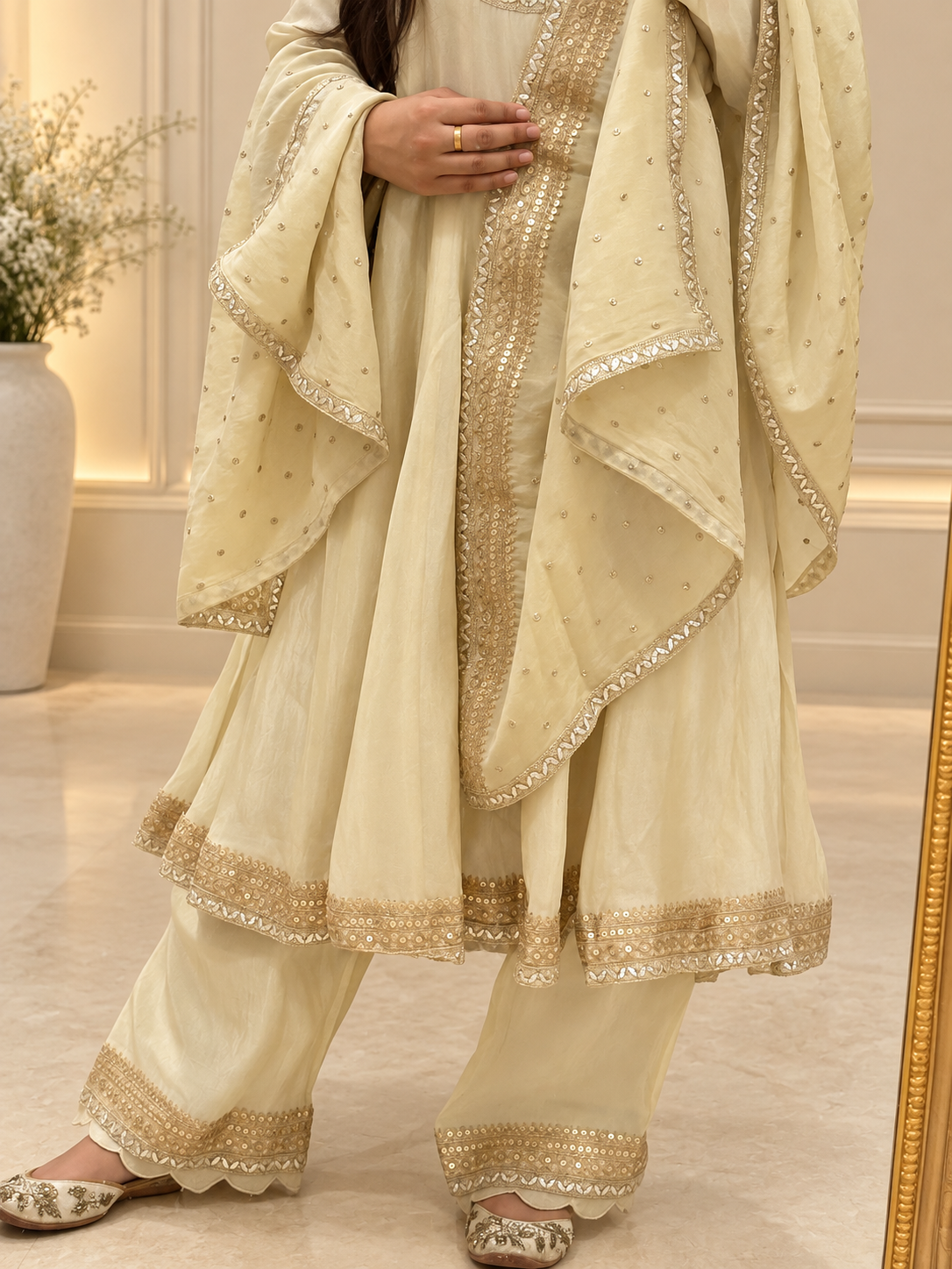 Golden Anarkali Kurta Set