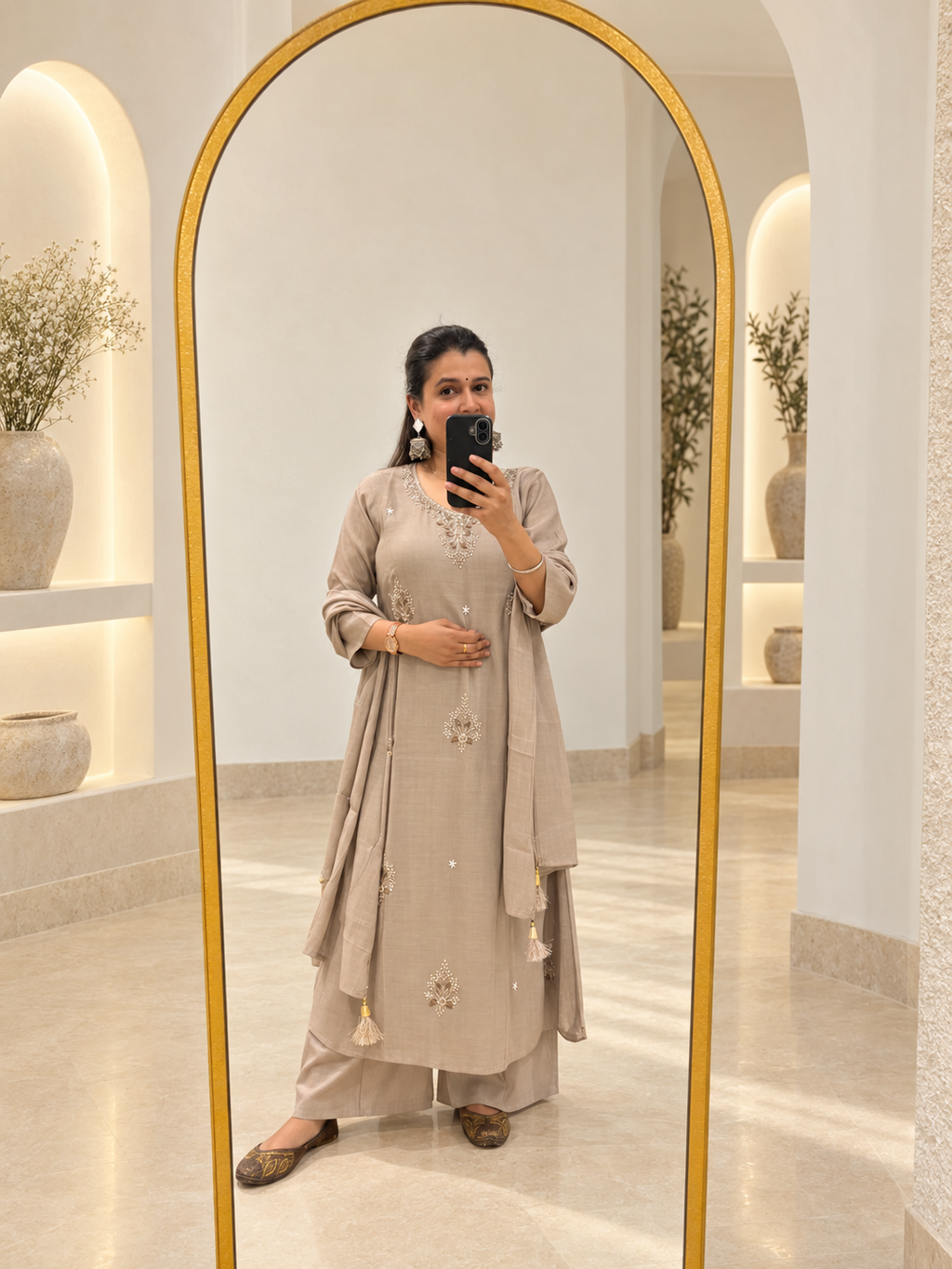 Mul Chanderi Handwork Kurta Set