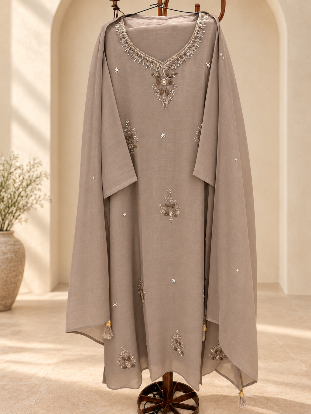 Mul Chanderi Handwork Kurta Set