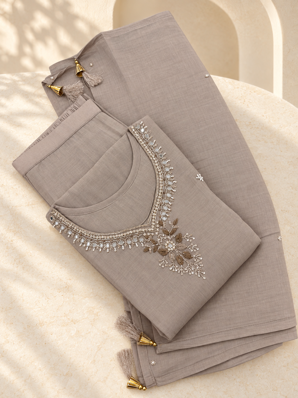 Mul Chanderi Handwork Kurta Set