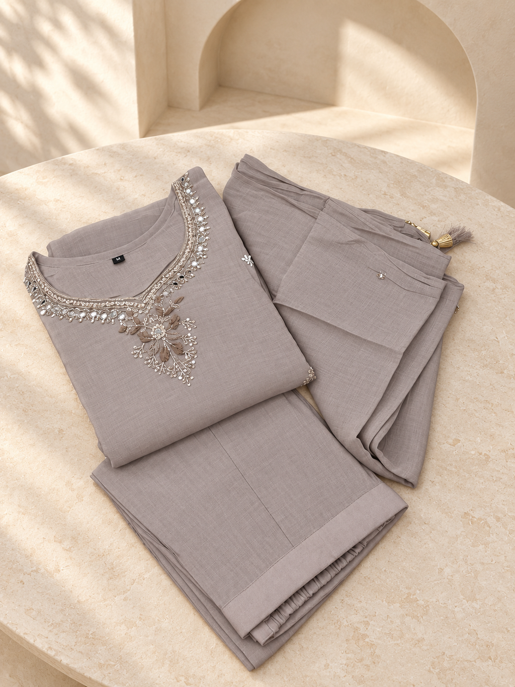 Mul Chanderi Handwork Kurta Set