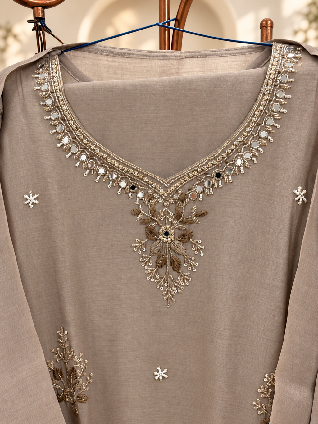Mul Chanderi Handwork Kurta Set