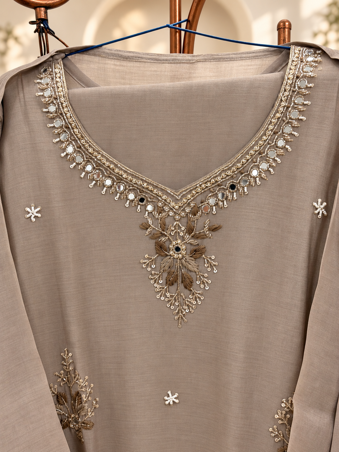 Mul Chanderi Handwork Kurta Set