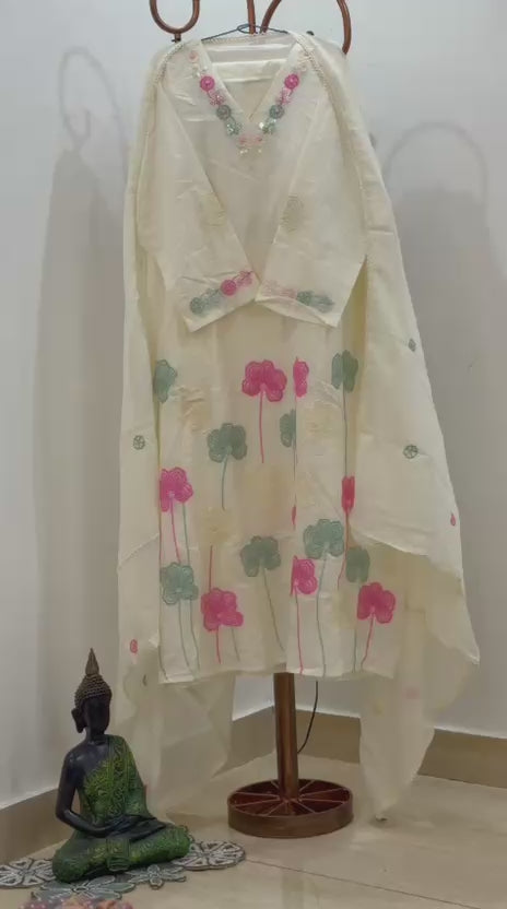 Mul Chanderi A-Line Kurta Set