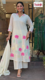 Mul Chanderi A-Line Kurta Set